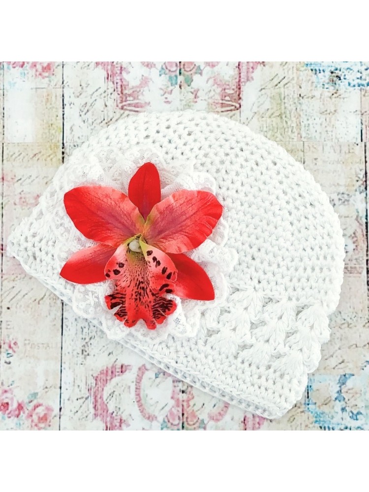 Baby girl beanie hat with watermelon orchidea