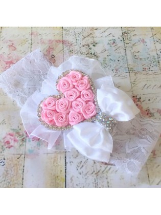 Christening Headband Baby Pink Rosette Heart