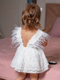 Baby Girl White Dress with Feathers
