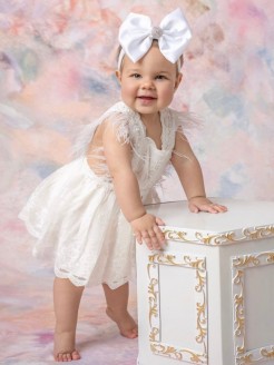 Baby Girl Special Occation Dress with Feathers