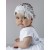 Girl Christening Headband with White Lace, Pearls and Feathers