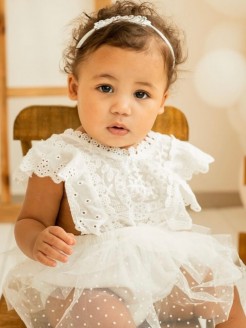 Baby Girl White Lace and Tulle Tutu Romper