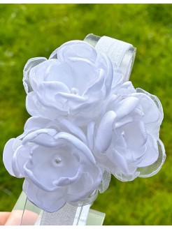White Satin Christening Headband Flowers