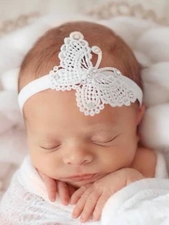 White Girl Christening Headband Lace Butterfly