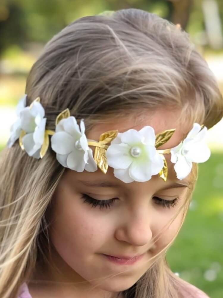 Flower Girl Crown Headband Ivory with Gold