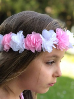 Flower Girl Crown Headband White and Pink