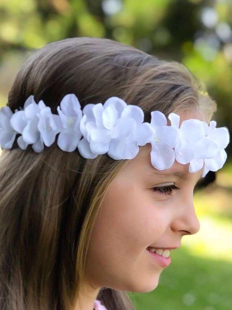 Girl Christening Headband White Hydrangea Flower