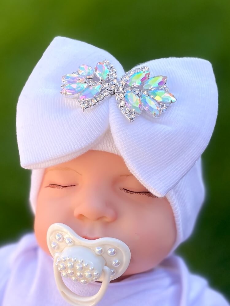Newborn Girl Hospital Hat Crystal Bow