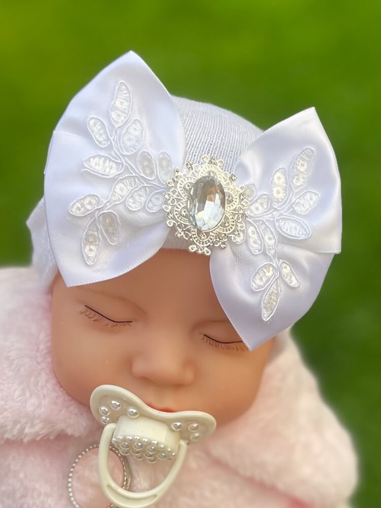 Newborn Hat White Luxury Big Bow