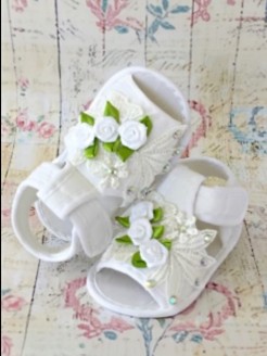 Baby Girl Christening Sandals White Roses