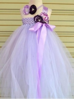 Girl Long Tutu Tulle Dress Lavender With Headband