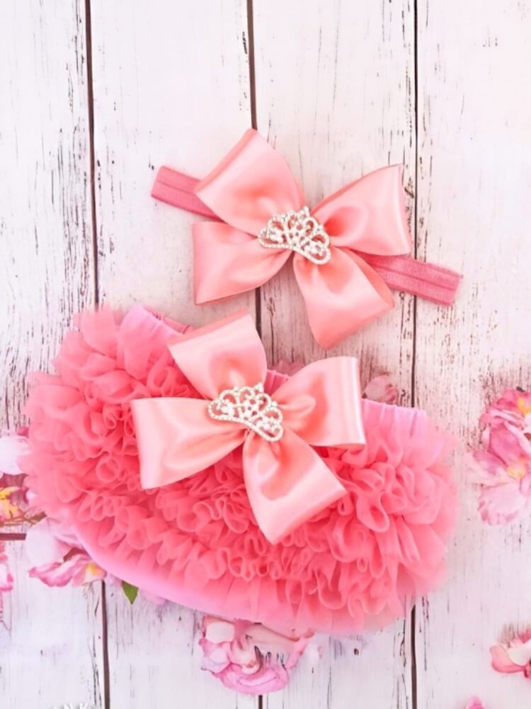 Baby Girl Bloomer Luxury Coral Pink With Headband
