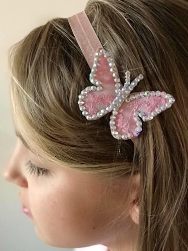 Baby Girl Handmade Headband Diamante Butterfly