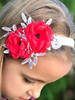 Exclusive Baby Girl Headband Coral Red Flowers