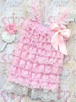 Baby Lace Romper Ivory And Baby Pink With Headband