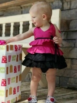 baby girl cotton dress fuchsia with black