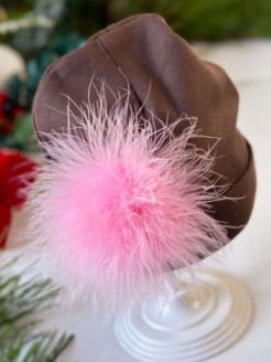 Baby Girl Pink Bobble Hat with Marabou