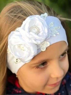 Cotton Baby Girl Headband White With White Flowers