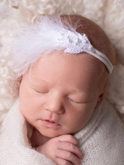 Baby Headband With White Lace and Feathers