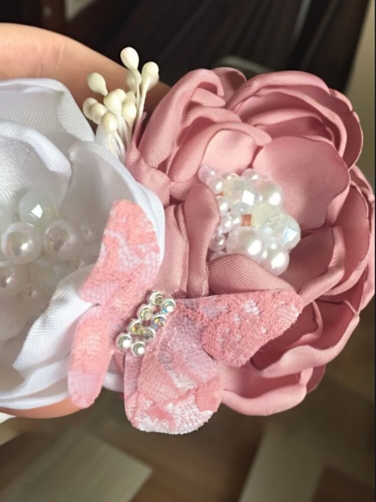 Baby Girl Handmade Headband Dusty Pink With White