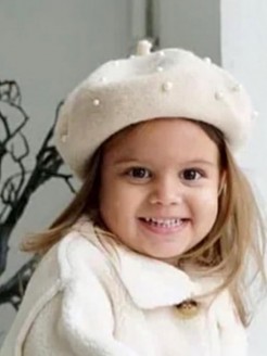 Baby Girl Ivory Pearls Beret Hat