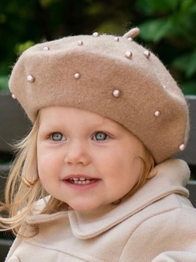 Girls Winter Beret Hat with Pearls