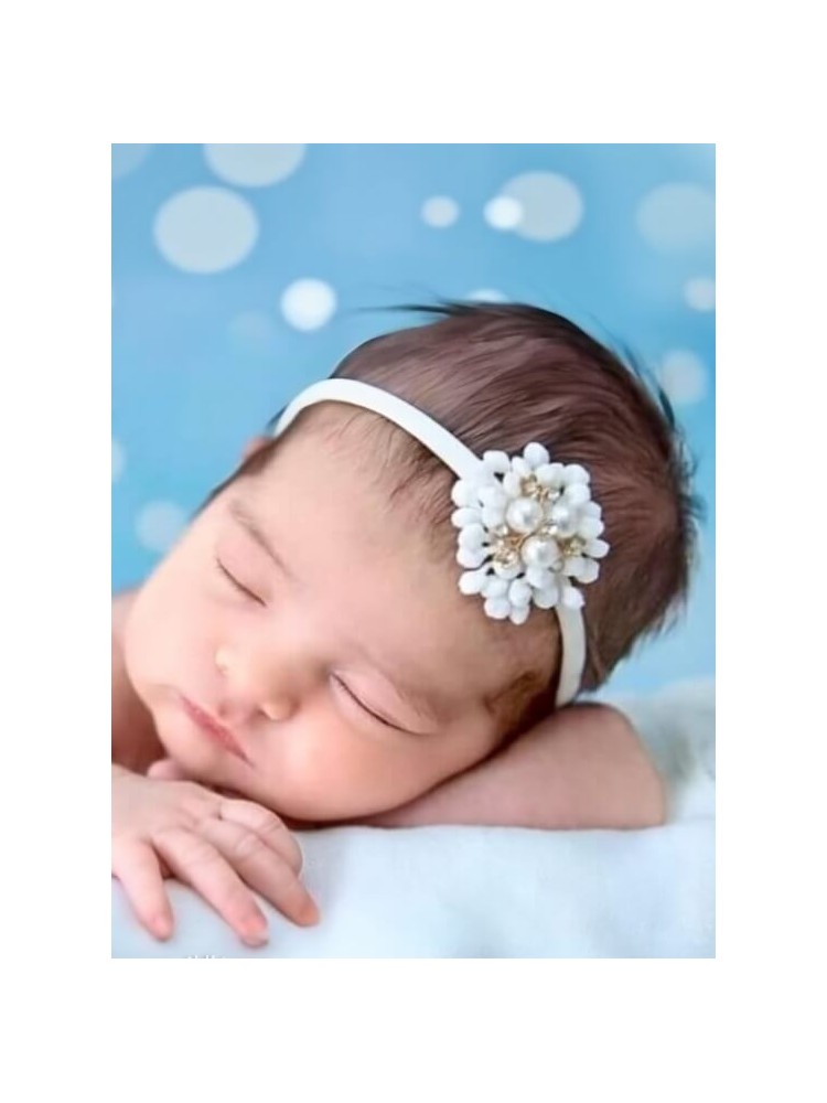 Newborn girl headband lace flower and pearls