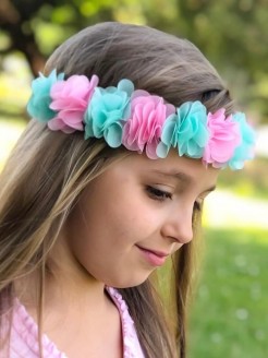Girl Flower Crown Headband Aqua and Pink