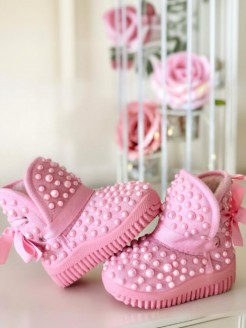 Baby Girl Snowboots Decorated With Pink Pearls