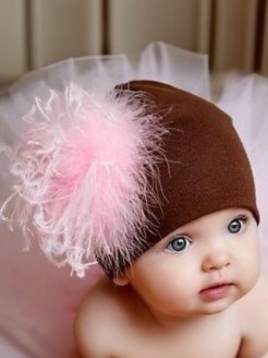 Baby Girl Cotton Hat With Pink Bobble