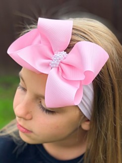 Big Pink Bow Headband With Pearls