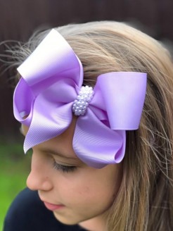 Baby Girl Big Bow Headband With Pearls Lavender