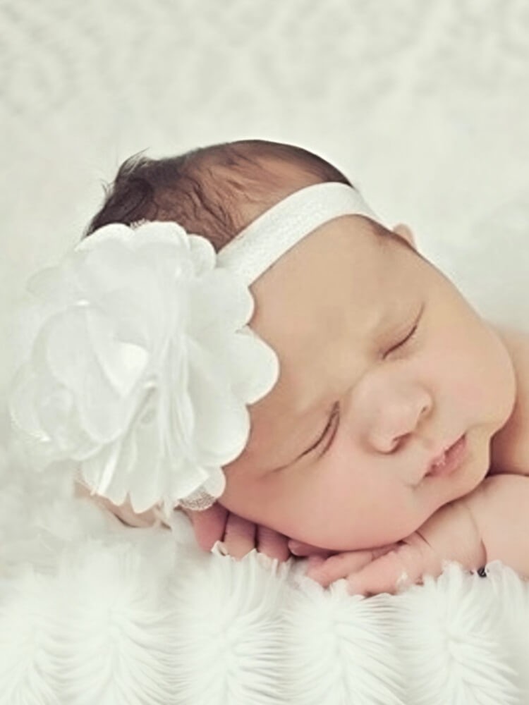 Baby Girl Baptism Headband White Satin Tulle Flower