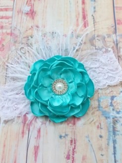 Handmade Baby Headband Αquamarine Vintage Flower