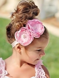 Flower Girl Headband Pink Satin Flowers