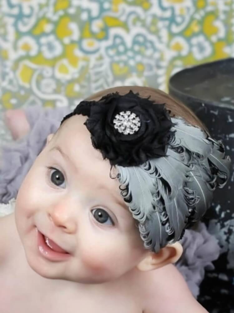 Baby Girl With Grey Feathers Headband