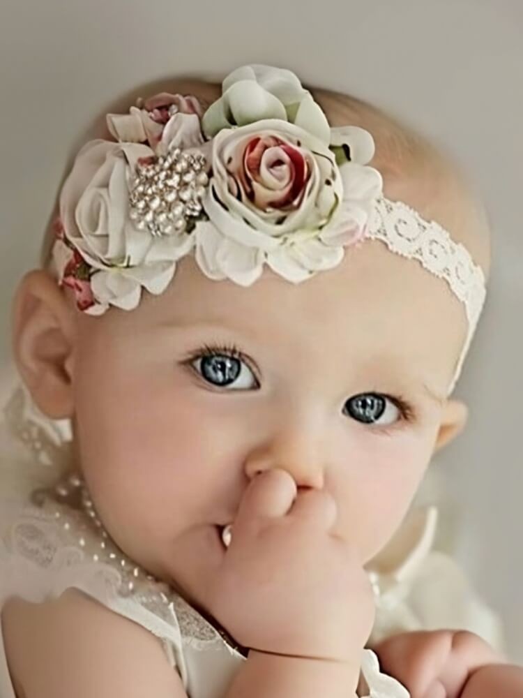 Baby Baptism Headband Flowers With Pearls