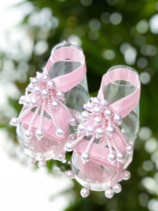 Baby Girl Barefoot Sandals Pink Pearls