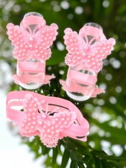 Baby Girl Barefoot Sandals Pink Pearls Butterfly