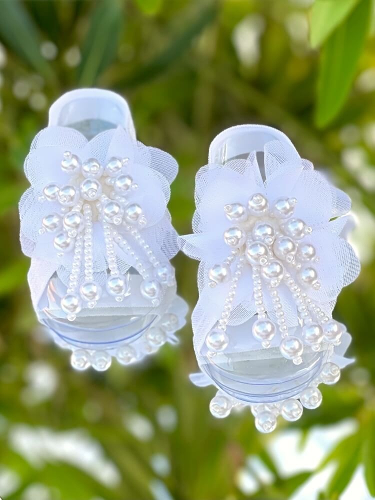 Baby Girl Christening Sandals White Pearl Flower