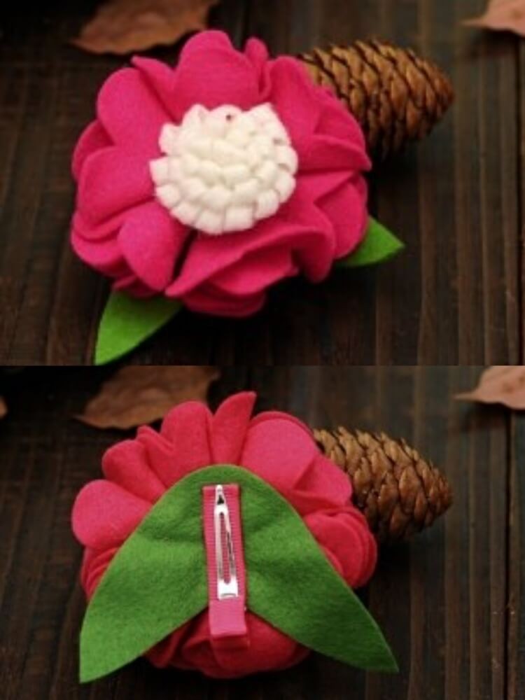Handmade Girl Felt Hair Clip with Fuchsia Flower