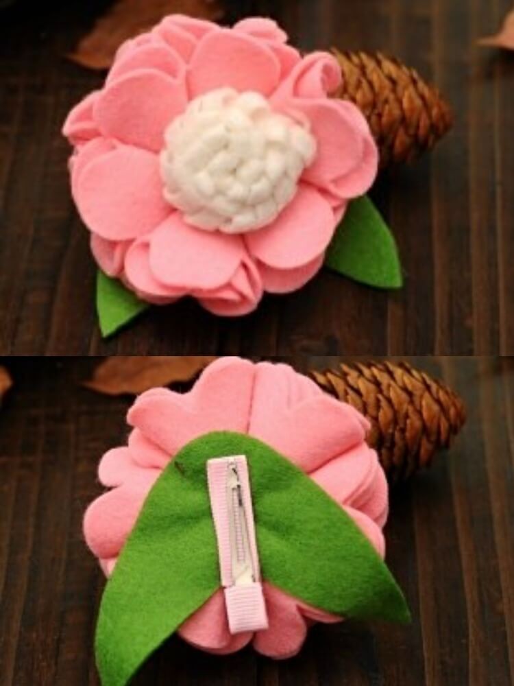 Handmade Girl Felt Hair Clip with Pink Flower