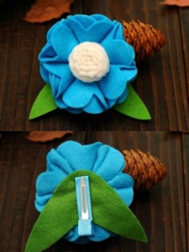 Handmade Girl Felt Hair Clip with Aqua Flower