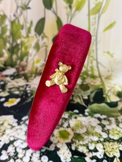 Luxury Velvet Headband with Gold Teddy Bear