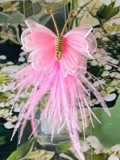 Pink Feather Hair Clip with Butterfly