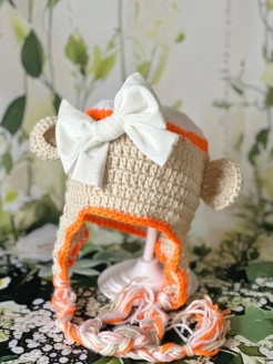 Baby Girl Crochet Winter Hat with Ears Ecrou